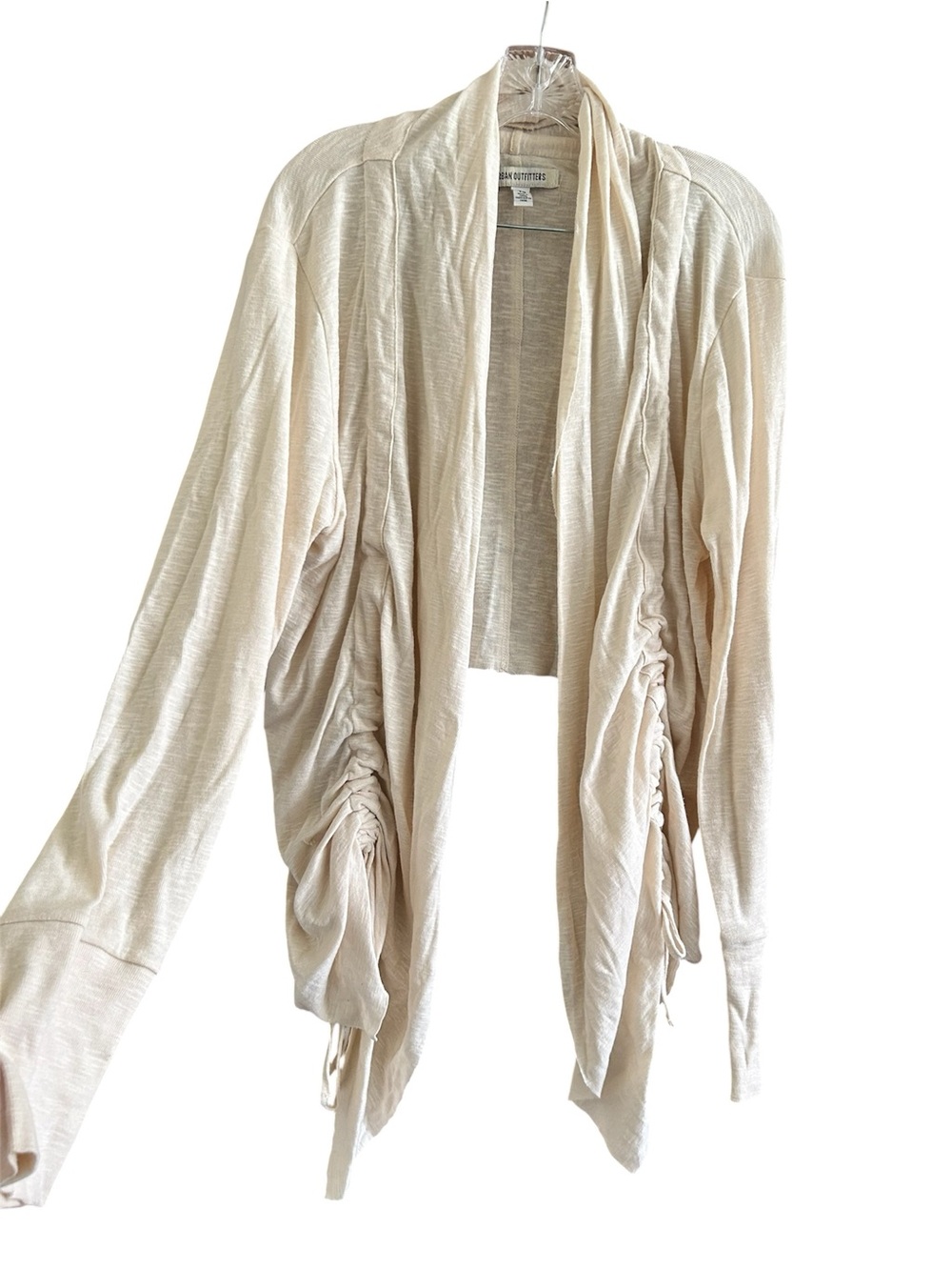 Urban Outfitters Open Front Ruched Cardigan - Beige/Cream